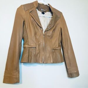 WHBM Tan Genuine Leather Moto Jacket for Women